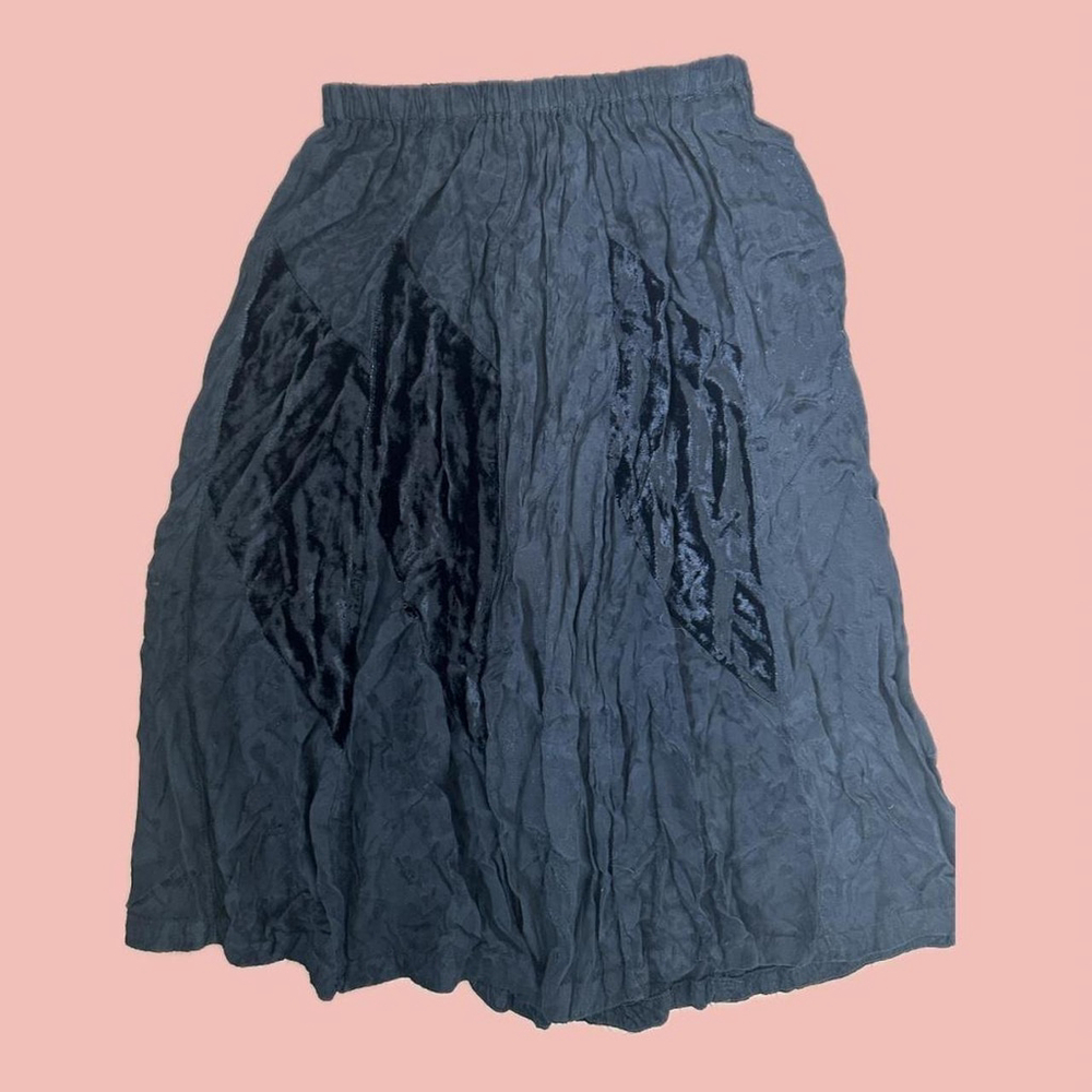 Black Gothic Midi Skirt – Crushed Velvet & Textured Patchwork